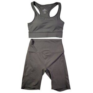 Zenana Sports Bra & Shorts Women Med Charcoal Grey Two Piece Polyester/Spandex
